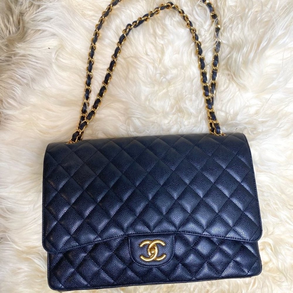 Chanel Classic Double Flap Bag Quilted Caviar Maxi